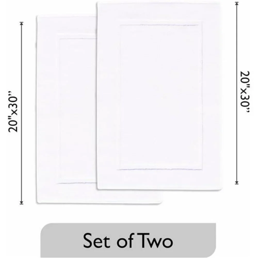 White Cotton Bath Mat Set of 2 20x30 Soft Absorbent Quick Dry Washable Bathroom